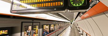 Informationsanzeige in der Wiener U-Bahn mit Uhr